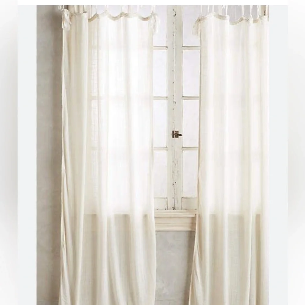 Anthropologie Cotton Tie-Top Curtain 50”X 96” set of 2 panels